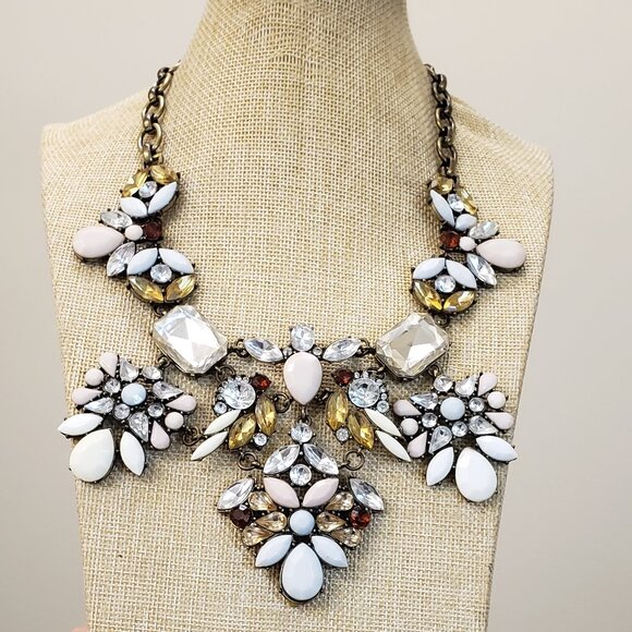 Source Unknown Jewelry - Vintage, luxe glass crystal brass tone jeweled bib statement necklace
